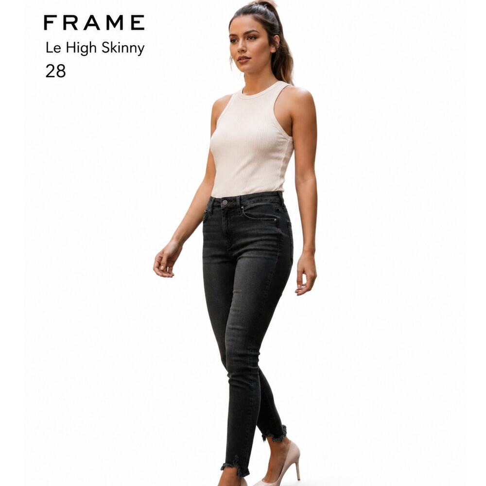 FRAME Le High Skinny Jeans 28 Black Stretch Raw Hem High Rise Women's